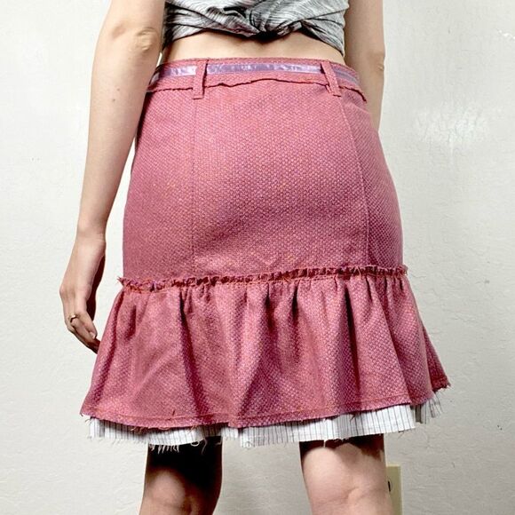 Anthropologie Vintage y2k Pink Tweed Trumpet Peplum Hem Mini Skirt - Picture 2 of 9